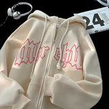 Fashionkova Christmas Gift outfit  Autumn Men's Letter Foam Print Zip up Hoodies Y2K Goth Streetwear Loose Sweatshirts Female Hip Hop Oversized Hoodie Tracksuit