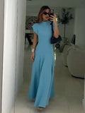 Fashionkova Elegant Turtleneck Solid Women Dresses Full Sleeve Split Lady Maxi Dress 2024 Evening Party Fashion Autumn A Line Female Vestido ootd