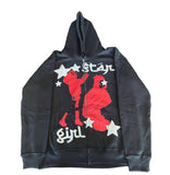 Fashionkova Star Girl Graphic Zip Up Hoodie