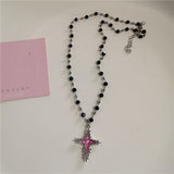 Fashionkova Gothic Pink Cross Heart Pendant Choker Necklace For Women Egirl Hip Hop Rope Chain Punk Y2K Charms Aesthetic Jewelry Accessories