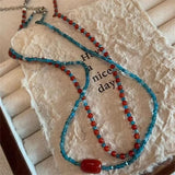 Fashionkova Korean Fashion Cute Retro Red Blue Beaded Choker Necklace For Women Aesthetic Y2K Charms Jewelry Accessories Wholesale