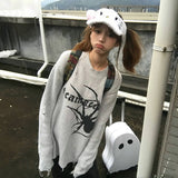 Fashionkova Japanese Y2k Ripped Sweater Vintage Gothic Spider Print Knitted Pullover Trashy 2000s Style Distressed Jumper Grunge 90s Spring Style 2025