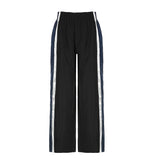 Fashionkova party look inspos Casual Striped Patchwork Women Pants Streetwear Elastic Waist Loose Trousers All-match Black Fashion Sweatpants Concise