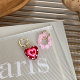 Fashionkova Kpop Trendy Cute Pink Glass Heart Shape Drop Earrings For Women Girls Y2K Fashion Aesthetic Party Jewelry Gifts Wholesale