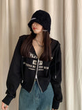 Fashionkova Vintage Letter Printed Zip Up Hoodie