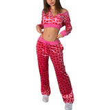 Fashionkova party look inspos Women Pink Heart Print Velvet Crop Hoodies Zip Up Y2K Long Sleeve Cropped Sweatshirts Coat 90s E Girl Jacket Tracksuit