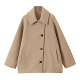 Fashionkova party look inspos Fashion Turn Down Collar Coat For Women Vintage Solid Long Sleeve Female Jacket 2024 Elegant Spring Autumn Pocket Lady Outerwear