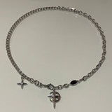 Fashionkova New Y2K Cuban Figaro Chain Star Moon Pendant Necklace Men Punk Black Zircon Chain Choker Necklace For Men Jewelry Gifts