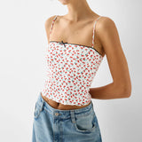 Fashionkova Women's Y2K Vintage Camisoles Slim Fit 3D Bow Cherry/Leopard Print Square Neck Backless Thin Shoulder Strap Crop Tops fairycore