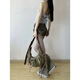 Fashionkova Vintage Women's Denim Shorts Hight Waisted Pockets Camouflage Y2k Casual Jeans Cargo Pants Gothic Green Short Jeans 2024 Summer
