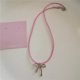 Fashionkova Gothic Cute Y2K Stainless Steel Bow Heart Pink Cross Pendant Beaded Pearl Snake Chain Necklace For Egirl 2000s EMO Acssesories