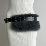 Fashionkova  Nye Outfit Punk Faux Fur Belt Y2K Metal Studded PU Leather Plush Waist Chain Faux Fur Belts Furry Sexy Vintage Waistband Hiphop Jeans Belt