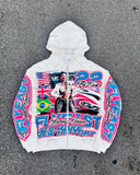 Fashionkova New Y2K Harajuku Retro Street Racing Print Zipper Hoodie Hip-hop Punk Casual Oversized Sweatshirt Men Punk Trend Brand Jacket