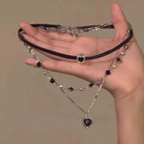 Fashionkova Gothic Black Peach Heart Pendant Choker Clavicle Chain Necklace For Women Aesthetic Rave Y2K Jewelry Scene EMO Accessories Gift