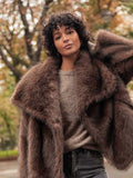Fashionkova party look inspos Women's Brown Big Lapel Faux Fur Fury Fashion Fluffy Long Sleeved Thick Warm Fury Jacket 2024 Winter Lady Casual Street Outwear
