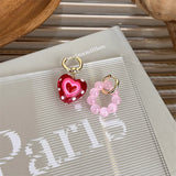 Fashionkova Kpop Trendy Cute Pink Glass Heart Shape Drop Earrings For Women Girls Y2K Fashion Aesthetic Party Jewelry Gifts Wholesale