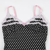 Fashionkova Y2k Vintage Slim Fit Crop Tops Polka Dot Lace Bow Cami Tops 2000s Clothes Sleeveless Tees Shirt Women Girl Cutest Tank Top Fairycore Outfit Idea