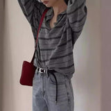 Fashionkova Vintage 90s Polo Collar Striped Sweatshirt