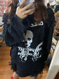 Fashionkova party look inspos Punk Graphic Tees Women One Shoulder Irregular Skull Print Long Sleeve T-Shirt Women Black Bondage Fairy Grunge Cotton Harajuku