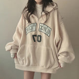 Fashionkova Letter Print Half Zip Oversized Hoodie