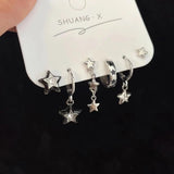 Fashionkova 6PCS Kpop Fashion Trendy Y2K Vintage Metal Silver Color Star Dangle Earrings Geometric Drop Earring Set For Women Men Jewelry