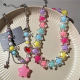 Fashionkova Y2K Exaggeration Transparent Acrylic Colorful Resin Star Pendant Beaded Choker Collar Choker Necklace Charm Jewelry Accessories