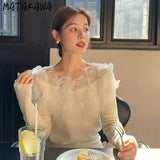 Fashionkova Matakawa Sweet Flowers Women Sweaters Elegant Autumn Winter Korean Fashion Pull Femme Simple Slash Neck Chic Pullovers Outfit Ideas
