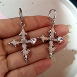 Fashionkova New Fashion Punk Gothic Cross Pink Red Black Drill Drop Earrings For Women Men Jewellery Creativity Statement Y2K Jewelry Gifts