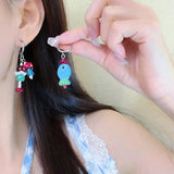 Fashionkova Y2K Cute Asymmetrical Enamel  Fish Mushroom Pendant Drop Earrings For Women Girls Aesthetic Fashion Jewelry Accessories Gifts