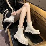 1980s fashion trends Autumn and Winter Fashion Martin Boots Women's British Style Thick Heel Season round Toe Thick Bottom Fashion Cigarette Holder Fleece-lined Short Boots