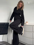 Fashionkova party look inspos Fashion Solid Long Pant Set for Women Casual O Neck Long Puff Sleeve Pullover Wide Leg Trousers Suit Female Commuter 2Pcs Outfit