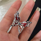 Fashionkova Goth Punk Retro Red Crystal Love Heart Cross Geometry Irregular Open Ring Set Y2K Halloween Accessories For Women Kpop Jewelry