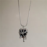 Fashionkova Goth Harajuku Black Lava Heart Wings Pendant Chain Black Beaded Necklace For Men Women Halloween Y2K 2000s Jewelry Accessories