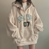 Fashionkova Letter Print Half Zip Oversized Hoodie