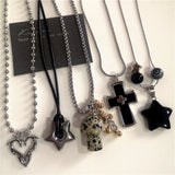 Fashionkova Fashion Spotted Tiger Eye Stone Mushroom Cross Star Pendant Chain Necklace For Women Men Charm Aesthetic Jewelry Accessories