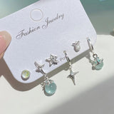 Fashionkova 6Pcs/Set Fashion Blue Crystal Star Cross Zircon Heart Chain Drop Earrings Set Women Y2K Jewelry Scene Accessories Gift Brincos
