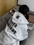 Fashionkova Vintage Spider Web Print Oversized Hoodie
