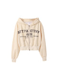 Fashionkova Vintage Letter Printed Zip Up Hoodie