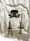 Fashionkova Women Skull Bow Print Long Sleeve Top Goth Sweater Punk Grunge Sexy Aesthetics Knitted Clothes Pullovers vintage club jumper y2k