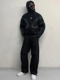 Fashionkova  Fashion Contrast Hooded Coat Men's Retro Oversized Zipper Cropped Jacket Street Hip Hop Splicing Bomber Jackets Gothic Hoodies