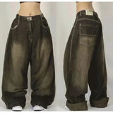 Fashionkova American Y2K New Fashion Pattern Embroidery Loose Jeans Men Street Casual Joker Mopping Oversized Wide-leg Pants Couple Jeans Casual Outfit
