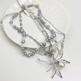 Fashionkova Y2K Jewelry Multi-Layered Pearl Spider Crystal Pendant Necklace Women Korean Fashion Charm Necklace Punk Choker Goth Accessories