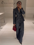 Fashionkova Elegant Solid Denim Women Trouser Suits Lapel Pocket Jacket Strapless Tanks Straight Pants 2025 Spring New Fashion Female Sets