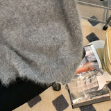 Fashionkova Matakawa Grey Mohair Short Pullovers V Neck Spring Autumn Korean Fashion Chic Women Sweaters Solid Vintage Basics Pull Femme Outfit Ideas