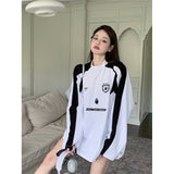 Fashionkova Contrast Color Embroidery Print Oversized Sweatshirt