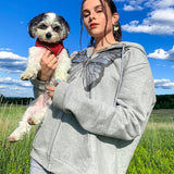 Fashionkova Oversized Butterfly Graphic Rhinestone Zip Up Hoodies