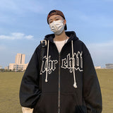 Fashionkova Christmas Gift outfit  Autumn Men's Letter Foam Print Zip up Hoodies Y2K Goth Streetwear Loose Sweatshirts Female Hip Hop Oversized Hoodie Tracksuit