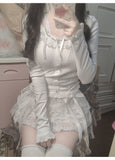 FashionKova-Y2k Lace Sweet Girl Korea Summer Skirts Women Clothes White MIni Skirt High waist Loose Grunge Kawaii Cute A-line Fluffy Skirt