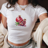 Fashionkova Women's Summer Y2K Aesthetic Baby Tee Slim Fit Cherry/Fruits/Boots Print T-Shirts Round Neck Short Sleeve Crop Tops fairycore