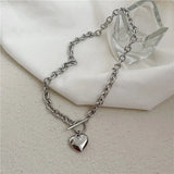 Fashionkova European Style Hyperbole Love Heart Pendant Necklaces Coldness Punk Neck Chains For Women Unisex Korean Fashion Jewelry Dancing